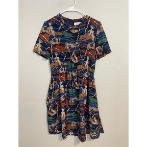 Louche Owl Print Short Sleeve Mini Dress Size UK 14 (US 12) Novelty Eclectic